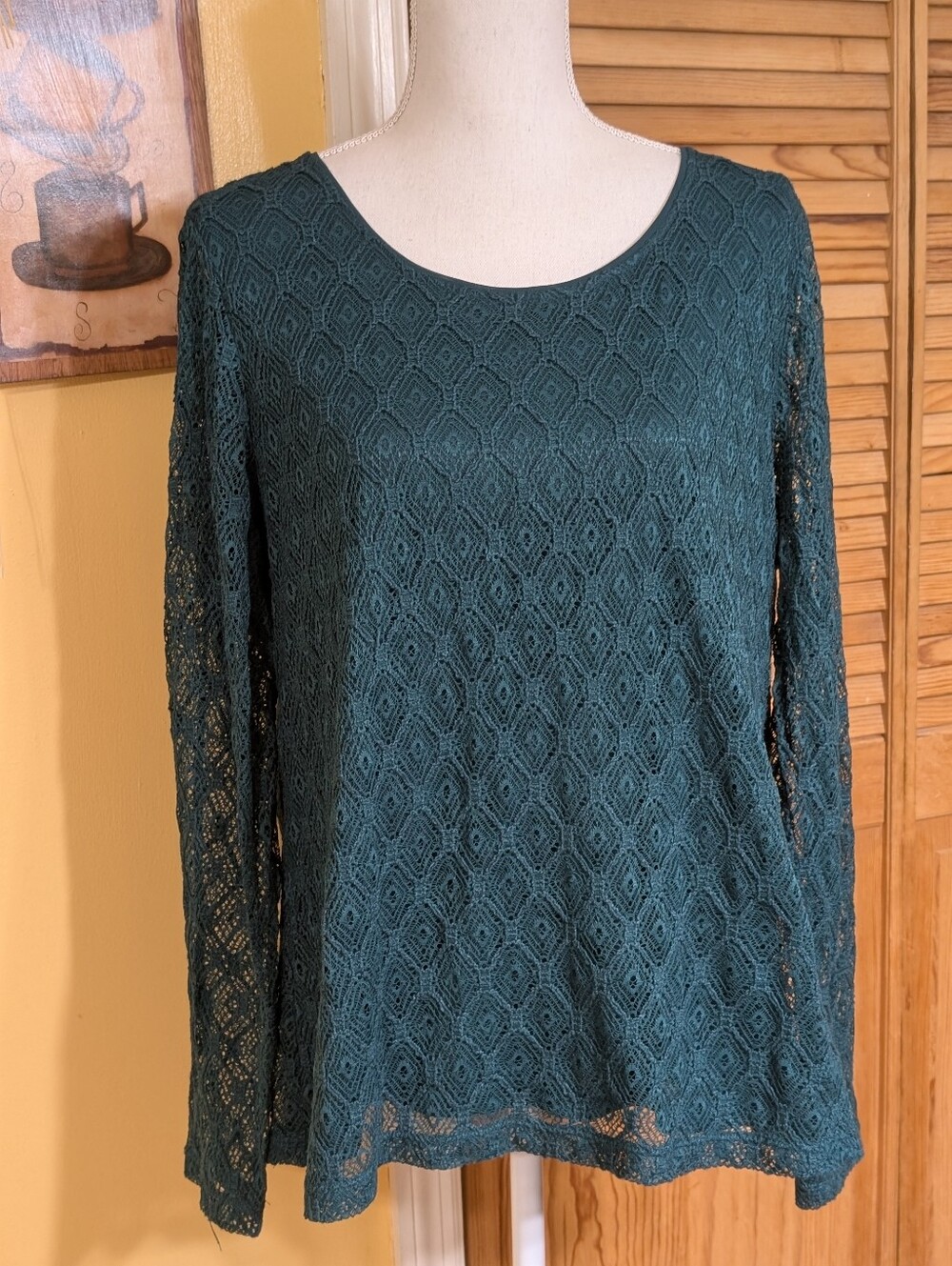 Chico's 3 Dark Green Lace Long-Sleeve Top XL